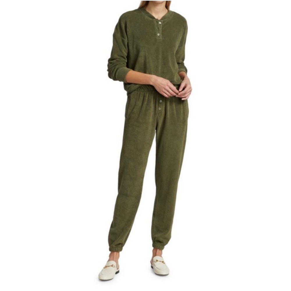 DONNI.‎ Basil Green Terry Henley Sweatshirt & Sweatpants Set Size XL NWT